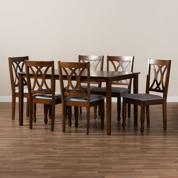 Baxton Studio Baxton Studio 7-Piece Modern Dining Set with Grey Upholstery & Walnut-Finished Table for Style & Comfort RH316C-Grey/Walnut-7PC Dining Set