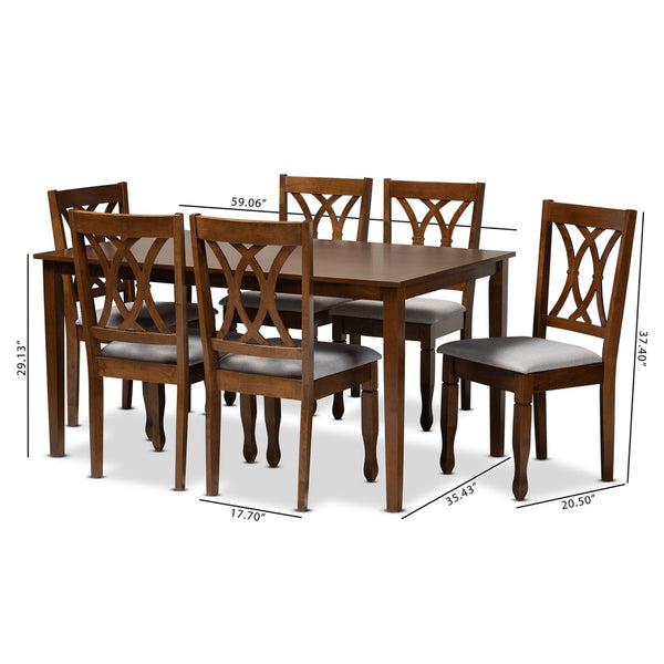 Baxton Studio Baxton Studio 7-Piece Modern Dining Set with Grey Upholstery & Walnut-Finished Table for Style & Comfort RH316C-Grey/Walnut-7PC Dining Set