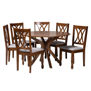 Baxton Studio Baxton Studio Maya 7-Piece Modern Dining Set in Grey Fabric & Walnut Wood for Stylish Comfort Maya-Grey/Walnut-7PC Dining Set