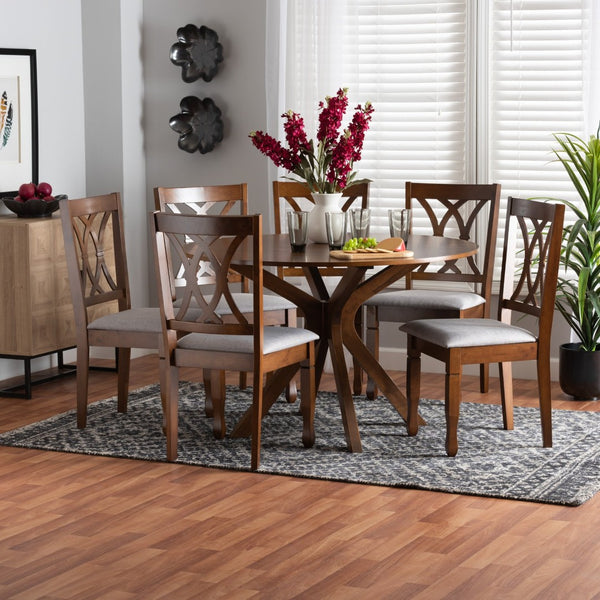 Baxton Studio Baxton Studio Maya 7-Piece Modern Dining Set in Grey Fabric & Walnut Wood for Stylish Comfort Maya-Grey/Walnut-7PC Dining Set