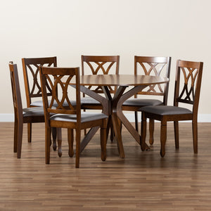Baxton Studio Baxton Studio Maya 7-Piece Modern Dining Set in Grey Fabric & Walnut Wood for Stylish Comfort Maya-Grey/Walnut-7PC Dining Set