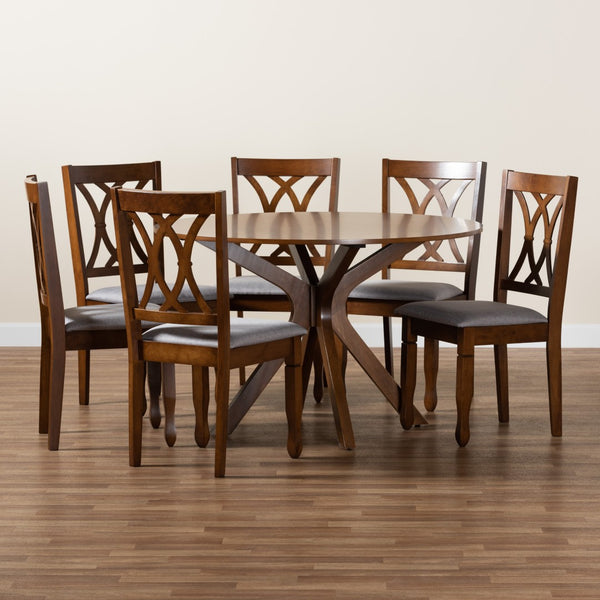 Baxton Studio Baxton Studio Maya 7-Piece Modern Dining Set in Grey Fabric & Walnut Wood for Stylish Comfort Maya-Grey/Walnut-7PC Dining Set