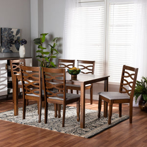 Baxton Studio Baxton Studio Lanier 7-Piece Dining Set - Modern Grey Upholstery & Walnut Finish for Stylish Comfort RH318C-Grey/Walnut-7PC Dining Set