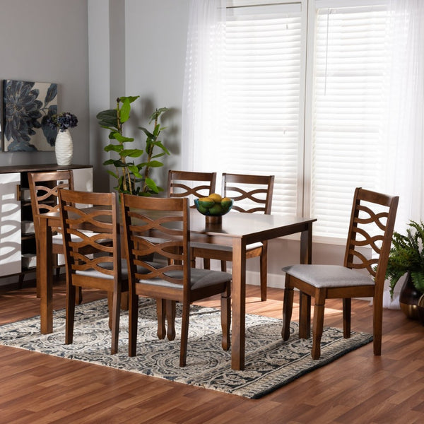 Baxton Studio Baxton Studio Lanier 7-Piece Dining Set - Modern Grey Upholstery & Walnut Finish for Stylish Comfort RH318C-Grey/Walnut-7PC Dining Set