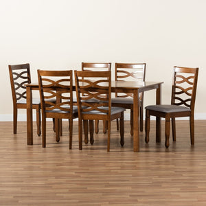 Baxton Studio Baxton Studio Lanier 7-Piece Dining Set - Modern Grey Upholstery & Walnut Finish for Stylish Comfort RH318C-Grey/Walnut-7PC Dining Set