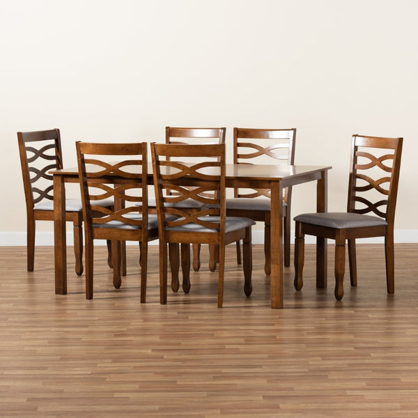 Baxton Studio Baxton Studio Lanier 7-Piece Dining Set - Modern Grey Upholstery & Walnut Finish for Stylish Comfort RH318C-Grey/Walnut-7PC Dining Set