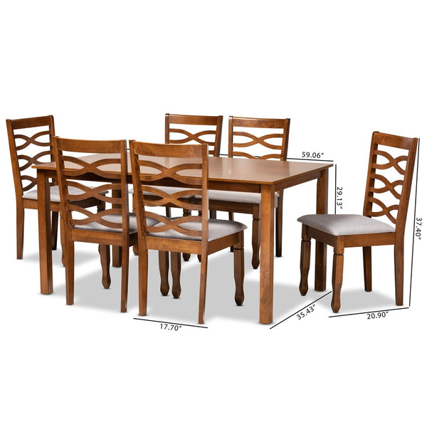 Baxton Studio Baxton Studio Lanier 7-Piece Dining Set - Modern Grey Upholstery & Walnut Finish for Stylish Comfort RH318C-Grey/Walnut-7PC Dining Set