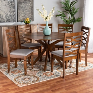 Baxton Studio Baxton Mila 7-Piece Modern Dining Set with Grey Upholstered Chairs and Walnut Brown Table - Cozy Elegance Mila-Grey/Walnut-7PC Dining Set