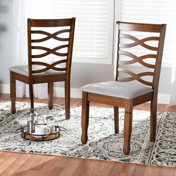 Baxton Studio Baxton Studio Lanier Modern Grey Upholstered Dining Chairs Set with Walnut Brown Finish for Comfort RH318C-Grey/Walnut-DC-2PK