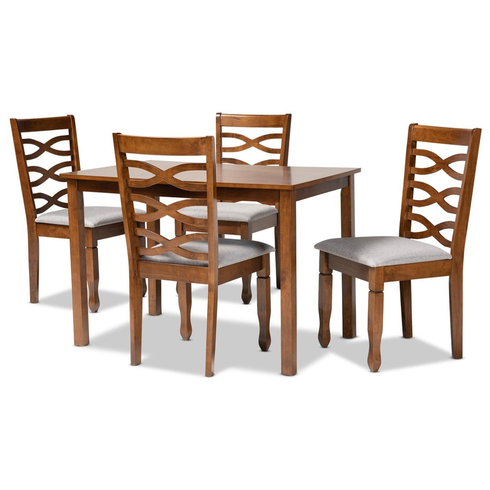 Baxton Studio Baxton Lanier 5-Piece Modern Grey Upholstered Dining Set with Walnut Brown Finish for Stylish Spaces RH318C-Grey/Walnut-5PC Dining Set