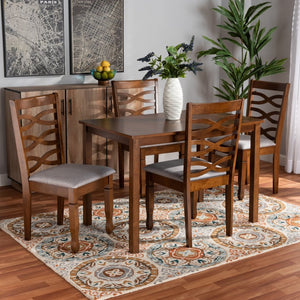 Baxton Studio Baxton Lanier 5-Piece Modern Grey Upholstered Dining Set with Walnut Brown Finish for Stylish Spaces RH318C-Grey/Walnut-5PC Dining Set