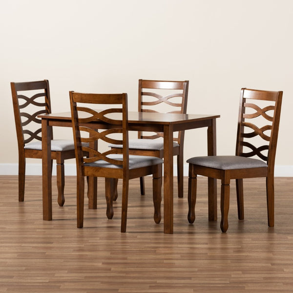 Baxton Studio Baxton Lanier 5-Piece Modern Grey Upholstered Dining Set with Walnut Brown Finish for Stylish Spaces RH318C-Grey/Walnut-5PC Dining Set