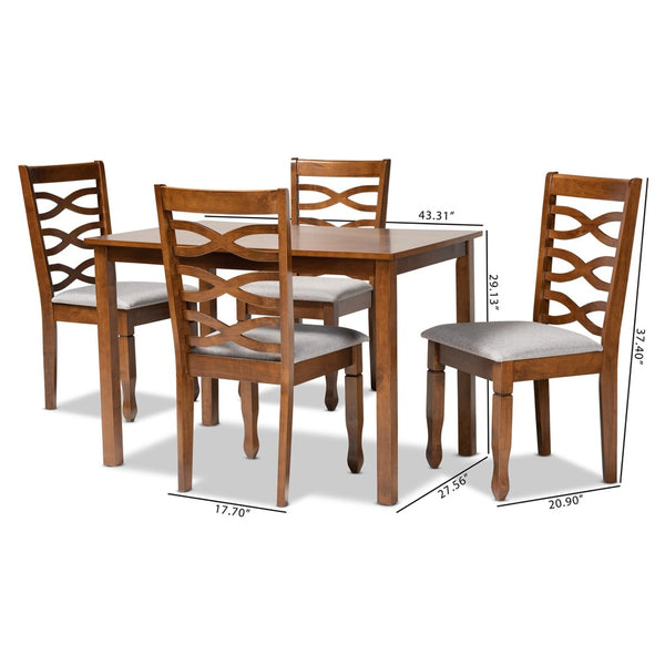 Baxton Studio Baxton Lanier 5-Piece Modern Grey Upholstered Dining Set with Walnut Brown Finish for Stylish Spaces RH318C-Grey/Walnut-5PC Dining Set