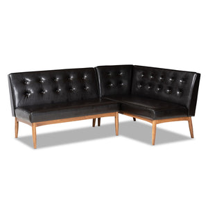 Baxton Studio Baxton Arvid Mid-Century Modern Dark Brown Faux Leather Dining Nook Banquette Set for Small Spaces BBT8051-Dark Brown/Walnut-2PC SF Bench