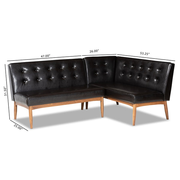 Baxton Studio Baxton Arvid Mid-Century Modern Dark Brown Faux Leather Dining Nook Banquette Set for Small Spaces BBT8051-Dark Brown/Walnut-2PC SF Bench