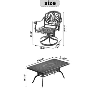 English Elm 5-Piece All-Weather Cast Aluminum Dining Set With Swivel Chairs & Umbrella-Ready Table Design W1710S00463