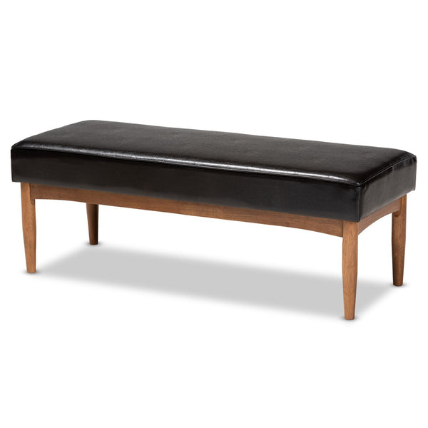 Baxton Studio Baxton Studio Arvid Mid-Century Modern Dark Brown Faux Leather Dining Bench for Stylish Spaces BBT8051-Dark Brown/Walnut-Bench
