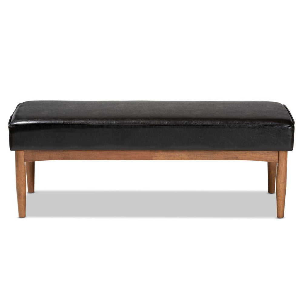 Baxton Studio Baxton Studio Arvid Mid-Century Modern Dark Brown Faux Leather Dining Bench for Stylish Spaces BBT8051-Dark Brown/Walnut-Bench