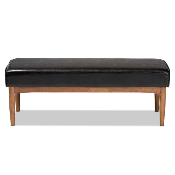 Baxton Studio Baxton Studio Arvid Mid-Century Modern Dark Brown Faux Leather Dining Bench for Stylish Spaces BBT8051-Dark Brown/Walnut-Bench