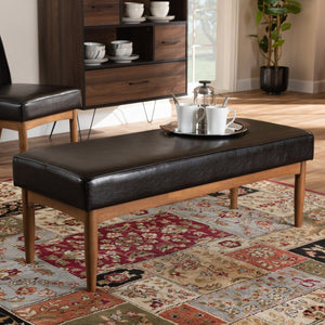 Baxton Studio Baxton Studio Arvid Mid-Century Modern Dark Brown Faux Leather Dining Bench for Stylish Spaces BBT8051-Dark Brown/Walnut-Bench