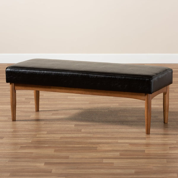 Baxton Studio Baxton Studio Arvid Mid-Century Modern Dark Brown Faux Leather Dining Bench for Stylish Spaces BBT8051-Dark Brown/Walnut-Bench