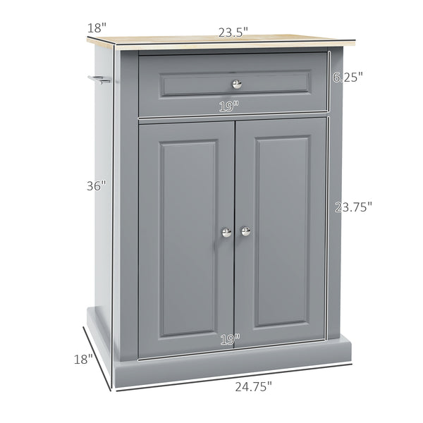 English Elm HOMCOM Rolling Kitchen Island Cart with Drawer, Adjustable Shelf, 2 Towel Racks & Wheels – Grey W2225P229114