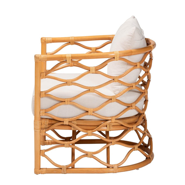 English Elm Bohemian Natural Rattan Accent Chair Woven Honey Frame with Removable Cushion B2750P467728