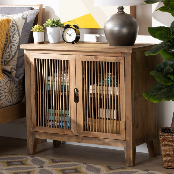 Baxton Studio Baxton Studio Clement Rustic Accent Cabinet - Medium Oak Finish, Stylish Storage & Display Solution LD19A005-Medium Oak-Cabinet