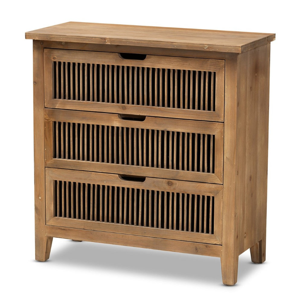 Baxton Studio Baxton Rustic 3-Drawer Storage Cabinet – Medium Oak Finish with Spindle Design for Cozy Spaces LD19A007-Medium Oak-3DW-Cabinet