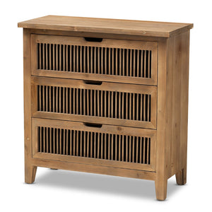 Baxton Studio Baxton Rustic 3-Drawer Storage Cabinet – Medium Oak Finish with Spindle Design for Cozy Spaces LD19A007-Medium Oak-3DW-Cabinet