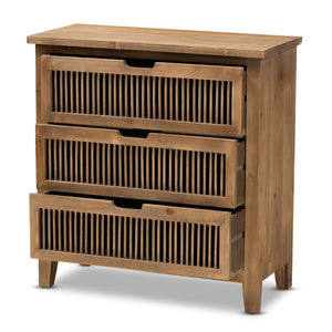 Baxton Studio Baxton Rustic 3-Drawer Storage Cabinet – Medium Oak Finish with Spindle Design for Cozy Spaces LD19A007-Medium Oak-3DW-Cabinet
