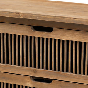 Baxton Studio Baxton Rustic 3-Drawer Storage Cabinet – Medium Oak Finish with Spindle Design for Cozy Spaces LD19A007-Medium Oak-3DW-Cabinet