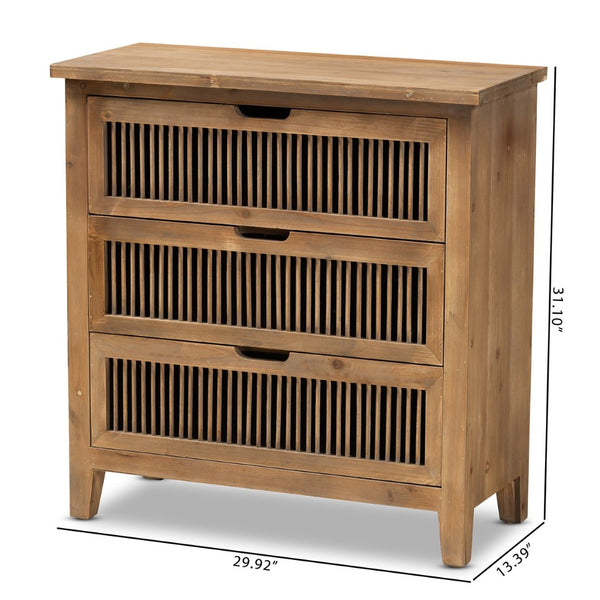 Baxton Studio Baxton Rustic 3-Drawer Storage Cabinet – Medium Oak Finish with Spindle Design for Cozy Spaces LD19A007-Medium Oak-3DW-Cabinet