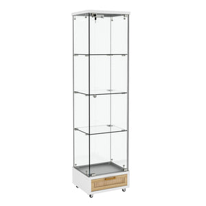 English Elm Modern Glass Display Cabinet With Drawer - Stylish Led-Illuminated Storage For Collectibles & More W241P268237