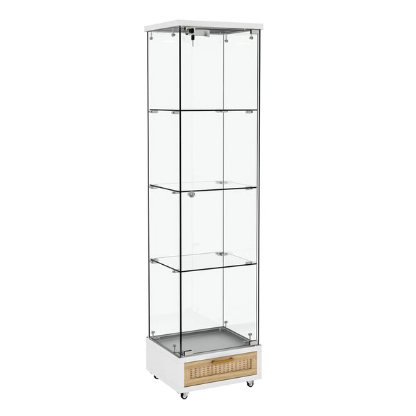 English Elm Modern Glass Display Cabinet With Drawer - Stylish Led-Illuminated Storage For Collectibles & More W241P268237