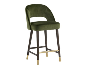 Sunpan Monae Velvet Counter Stool Barrel Back Design with Antique Brass Birch Legs 105617