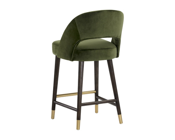 Sunpan Monae Velvet Counter Stool Barrel Back Design with Antique Brass Birch Legs 105617