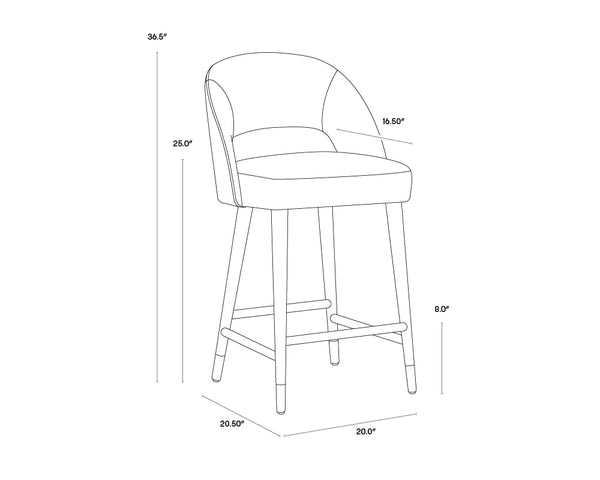 Sunpan Monae Velvet Counter Stool Barrel Back Design with Antique Brass Birch Legs 105617