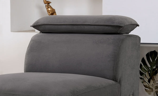 English Elm Dark Dark Gray Plush Armless Chair with Adjustable Headrest Metal Legs Boxed Cushions Chaise Comfort B2741P378245