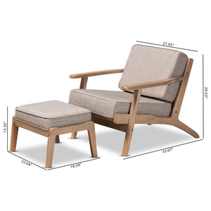 Baxton Studio Baxton Studio Sigrid Mid-Century Modern Light Grey Armchair & Ottoman Set with Antique Oak Finish Sigrid-Light Grey/Antique Oak-2PC Set