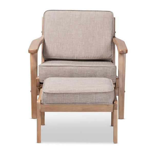 Baxton Studio Baxton Studio Sigrid Mid-Century Modern Light Grey Armchair & Ottoman Set with Antique Oak Finish Sigrid-Light Grey/Antique Oak-2PC Set