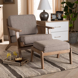 Baxton Studio Baxton Studio Sigrid Mid-Century Modern Light Grey Armchair & Ottoman Set with Antique Oak Finish Sigrid-Light Grey/Antique Oak-2PC Set