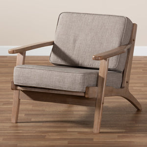 Baxton Studio Baxton Sigrid Mid-Century Modern Light Grey Upholstered Armchair with Antique Oak Finish - Cozy Charm Sigrid-Light Grey/Antique Oak-CC