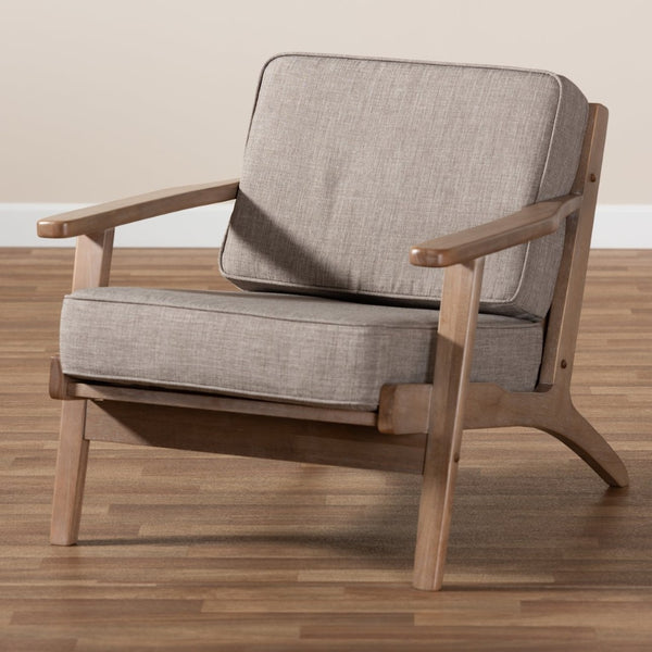 Baxton Studio Baxton Sigrid Mid-Century Modern Light Grey Upholstered Armchair with Antique Oak Finish - Cozy Charm Sigrid-Light Grey/Antique Oak-CC