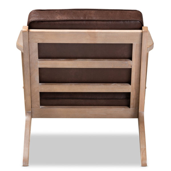 Baxton Studio Baxton Sigrid Mid-Century Modern Armchair & Ottoman Set in Dark Brown Faux Leather with Oak Finish Sigrid-Dark Brown/Antique Oak-2PC Set