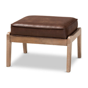 Baxton Studio Baxton Sigrid Mid-Century Modern Armchair & Ottoman Set in Dark Brown Faux Leather with Oak Finish Sigrid-Dark Brown/Antique Oak-2PC Set
