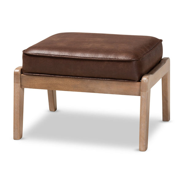 Baxton Studio Baxton Sigrid Mid-Century Modern Armchair & Ottoman Set in Dark Brown Faux Leather with Oak Finish Sigrid-Dark Brown/Antique Oak-2PC Set