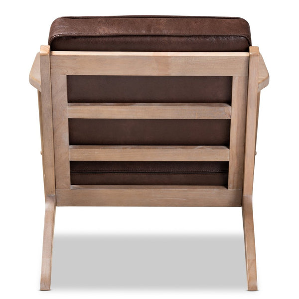 Baxton Studio Baxton Studio Sigrid Mid-Century Modern Armchair - Dark Brown Faux Leather, Antique Oak Finish, Chic Design Sigrid-Dark Brown/Antique Oak-CC