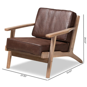Baxton Studio Baxton Studio Sigrid Mid-Century Modern Armchair - Dark Brown Faux Leather, Antique Oak Finish, Chic Design Sigrid-Dark Brown/Antique Oak-CC
