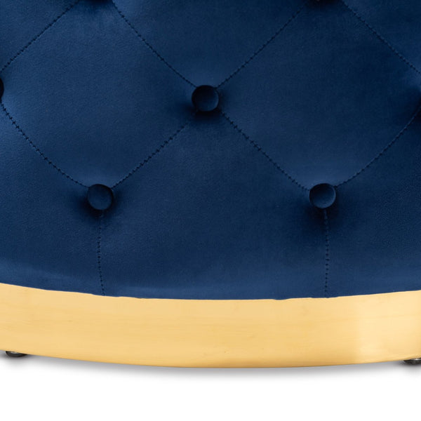 Baxton Studio Baxton Studio Sasha Royal Blue Velvet Round Ottoman with Gold Base – Chic Cocktail Table & Seating TSF-6689-Royal Blue/Gold-Otto
